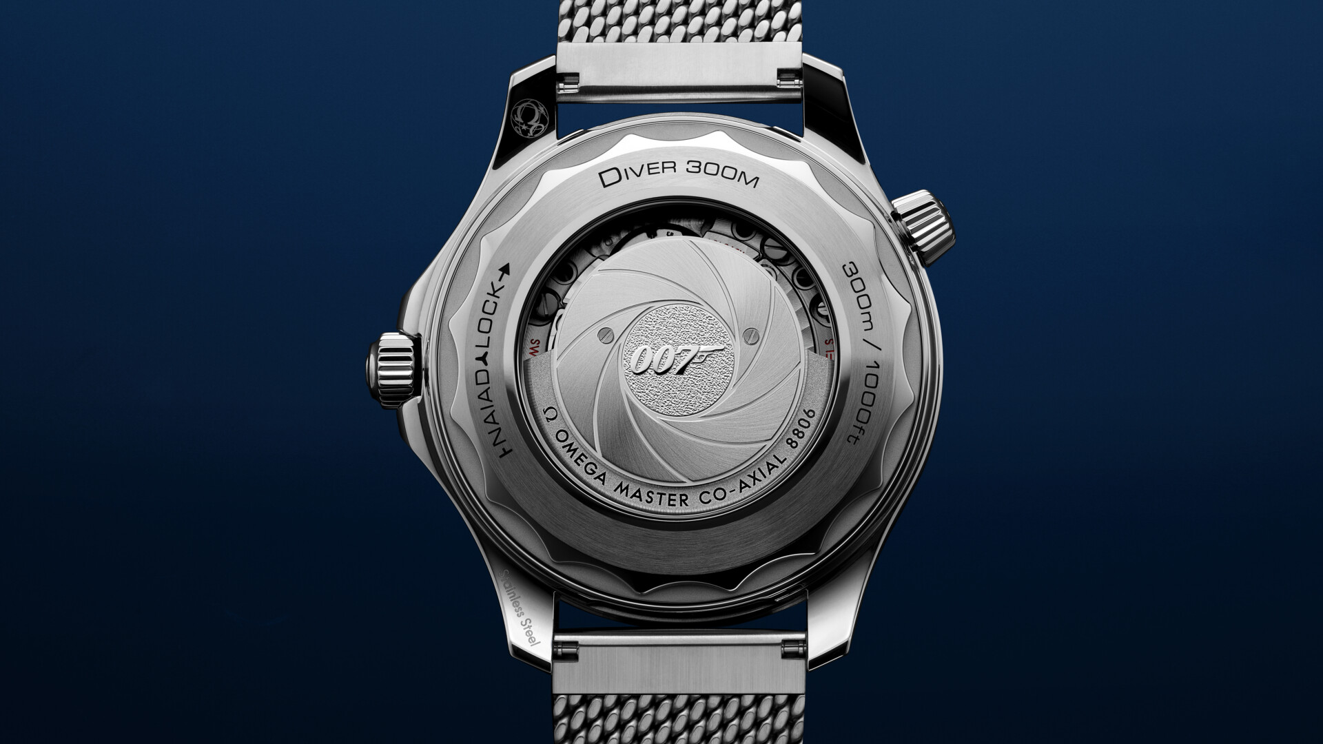 Caseback of the Omega Seamaster Diver 300M James Bond edition